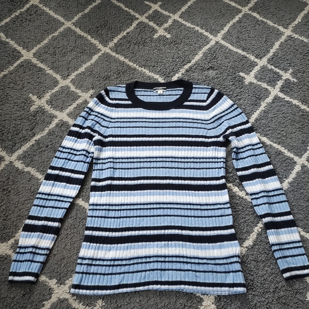 J crew featherweight cashmere crewneck sweater slim light purple stripes size sm